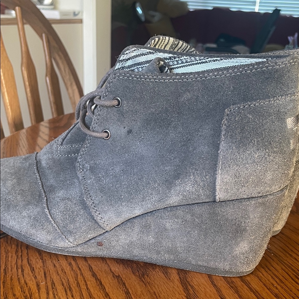 Toms Gray Suede Wedge Ankle Bootie - Women